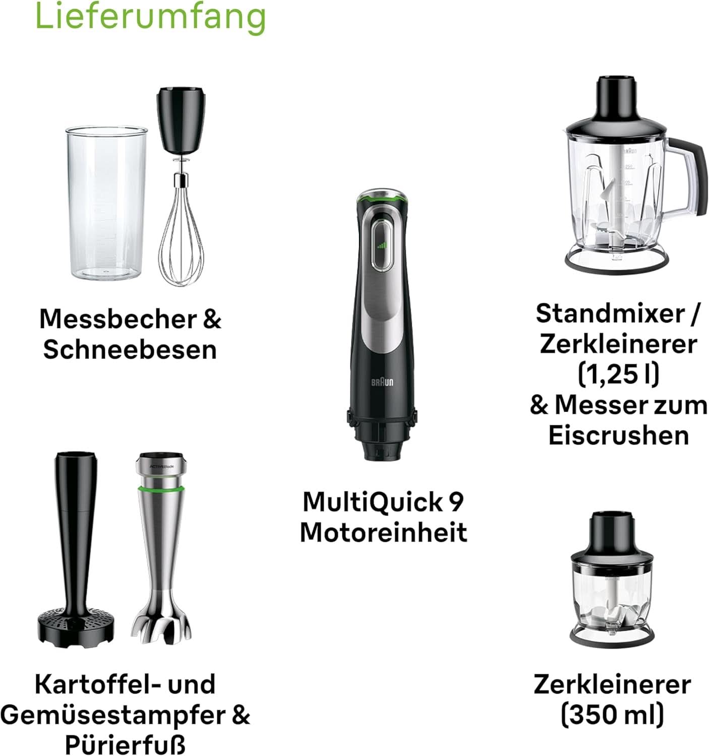 Braun Multiquick 9 MQ 9147X – Mit Stabmixer 5 w 1 Mit Standmixer-Aufsatz, Zerkleinerer, Kartoffel- & Gemüsestampfer & Schneebesen, Stufenlose Geschwindigkeitssenstellung, 1200 W, Schwarz/Edelstahl Kitchen Naty Shop