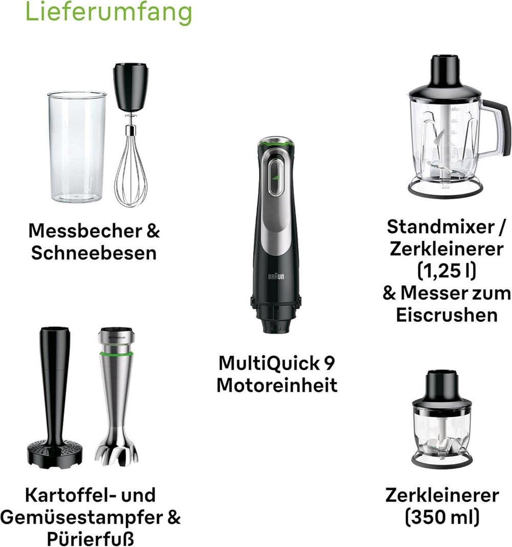 Braun Multiquick 9 MQ 9147X – Mit Stabmixer 5 w 1 Mit Standmixer-Aufsatz, Zerkleinerer, Kartoffel- & Gemüsestampfer & Schneebesen, Stufenlose Geschwindigkeitssenstellung, 1200 W, Schwarz/Edelstahl Kitchen Naty Shop