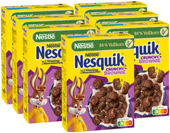 Nestlé NESQUIK Crunchy Brownie, chrupiące płatki śniadaniowe z kawałkami czekolady i innowacyjnym kształtem zapewniającym dodatkową chrupkość, opakowanie 7 szt. (7 x 300 g)