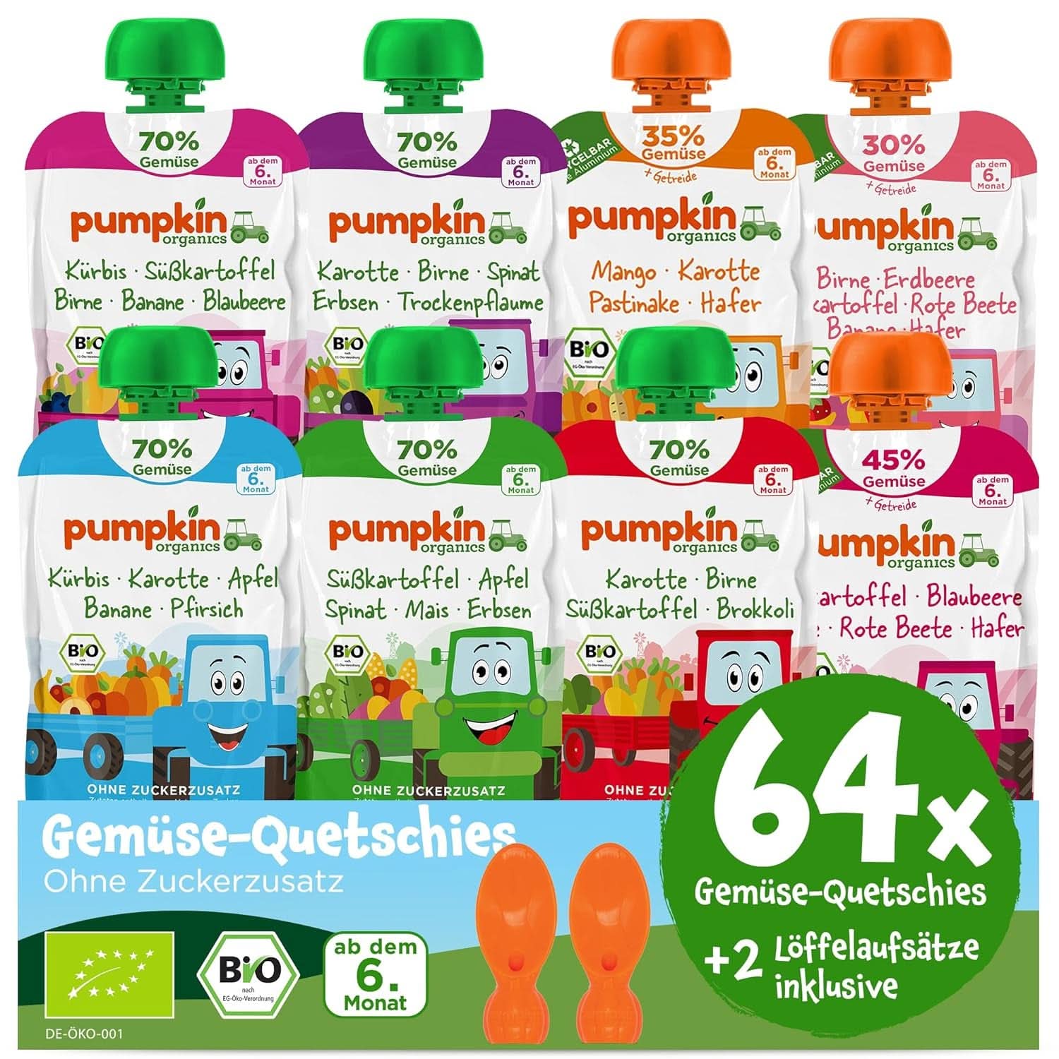Pumpkin Organics 24 Pack, organiczne puree warzywne, bez dodatku cukru, dla dzieci od 6 miesiąca, 24 x 100 gramów Matka i Dziecko Naty Shop 64 x 100 gramy