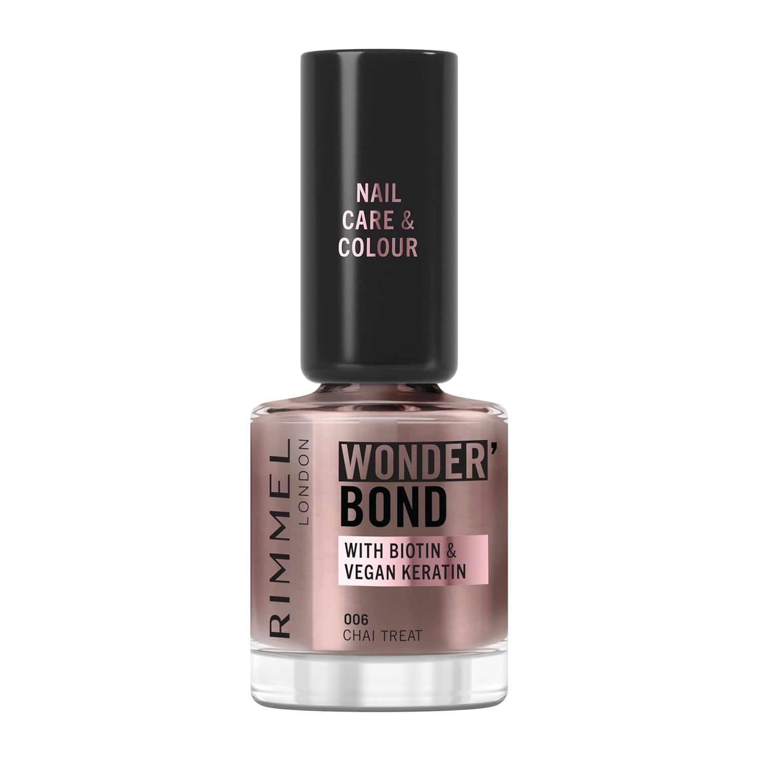 Rimmel Wonder'bond Care+Color lakier do paznokci, 006 Chai Treat, regeneruje paznokcie, z biotyną i wegańską keratyną, modułowy, 12 ml