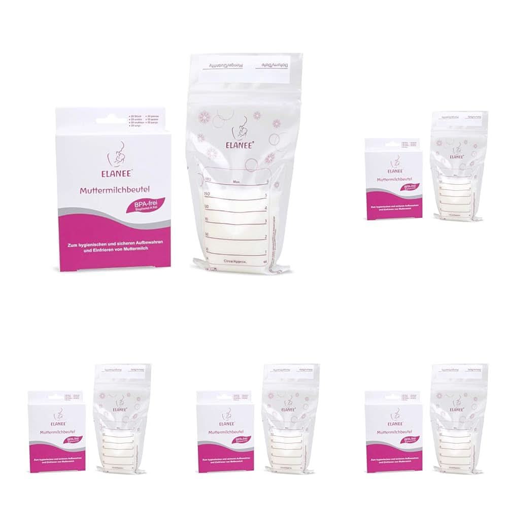 Worki na mleko matki ELANEE, o neutralnym smaku, wstępnie sterylizowane. Akcesoria Żywność i karmienie piersią Bebe Naty Shop 20 sztuk (opakowanie po 5 sztuk) Bez stojaka