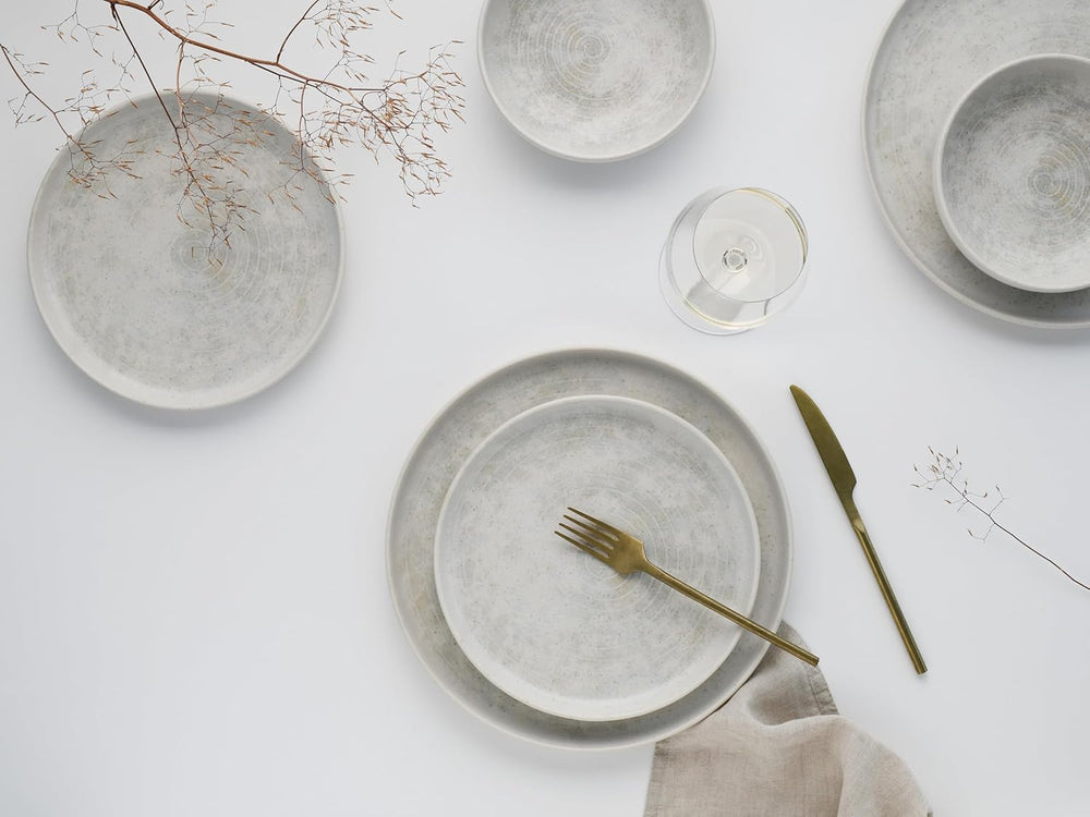 CreaTable, 23714, seria Uno Athena, set de veselă cu 12 piese pentru 4 persoane, set de farfurii din gresie, potrivit pentru mașina de spălat vase și cuptorul cu microunde, fabricat în Portugalia