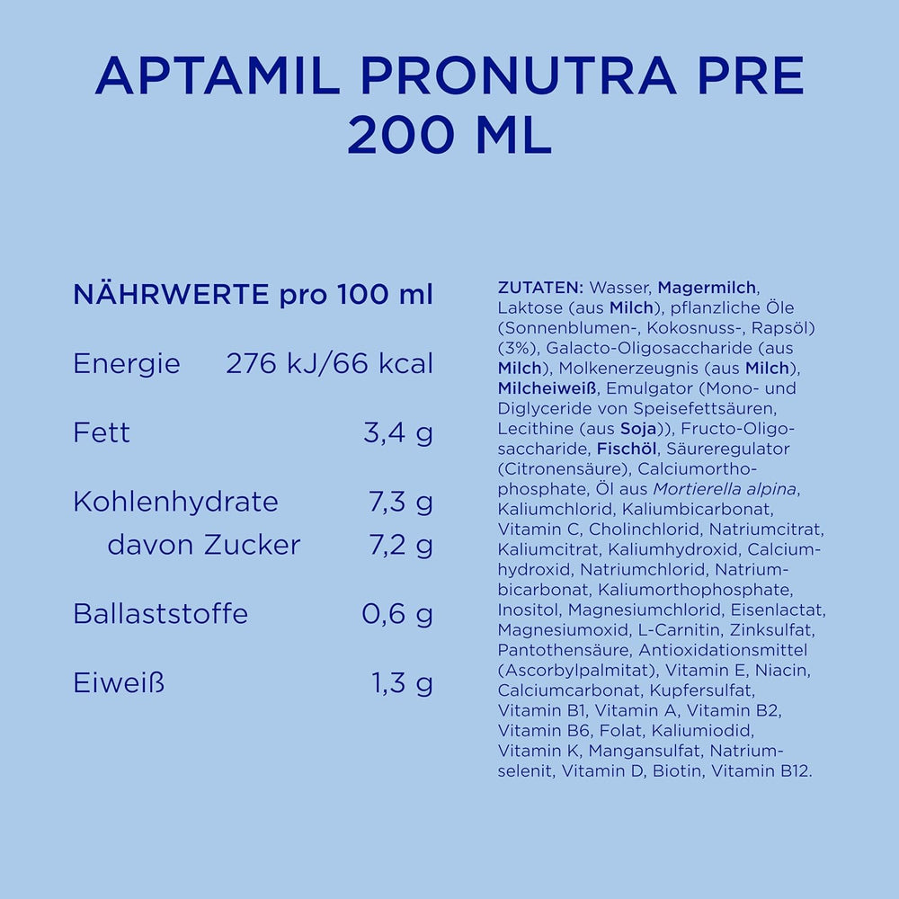 Aptamil Pronutra Pre - Mieszanka dla niemowląt od urodzenia - Z olejami roślinnymi, bez oleju palmowego - 6 x 4 x 200 ml (4800 ml)