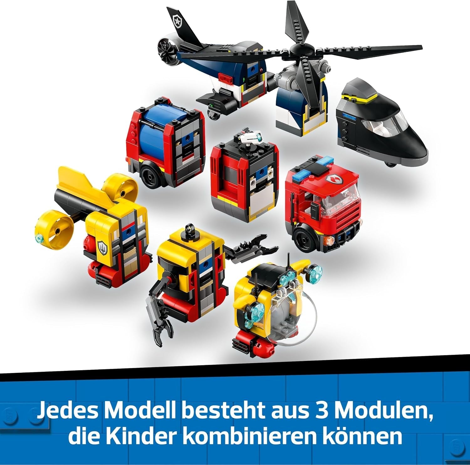 LEGO City Kombinationsset mit Hubschrauber, Löschauto und U-Boot und 3 Minifiguren - Baubare Spielzeug Fahrzeuge für Jungen und Mädchen ab 7 Jahren - Geschenk zum Geburtstag & für die Feiertage 60462
