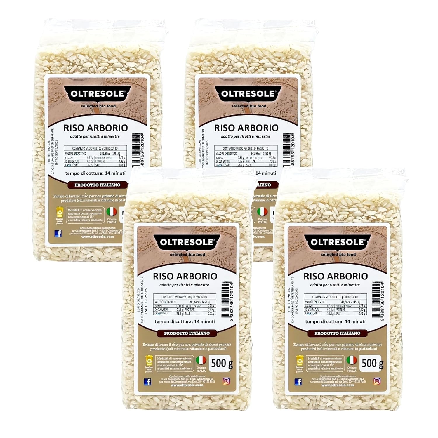 Rzemieślniczy włoski ryż Arborio, ryż gruboziarnisty i skrobiowy, idealny do zup, risotto i sałatek ryżowych, pakowany próżniowo w 2 worki 1kg
