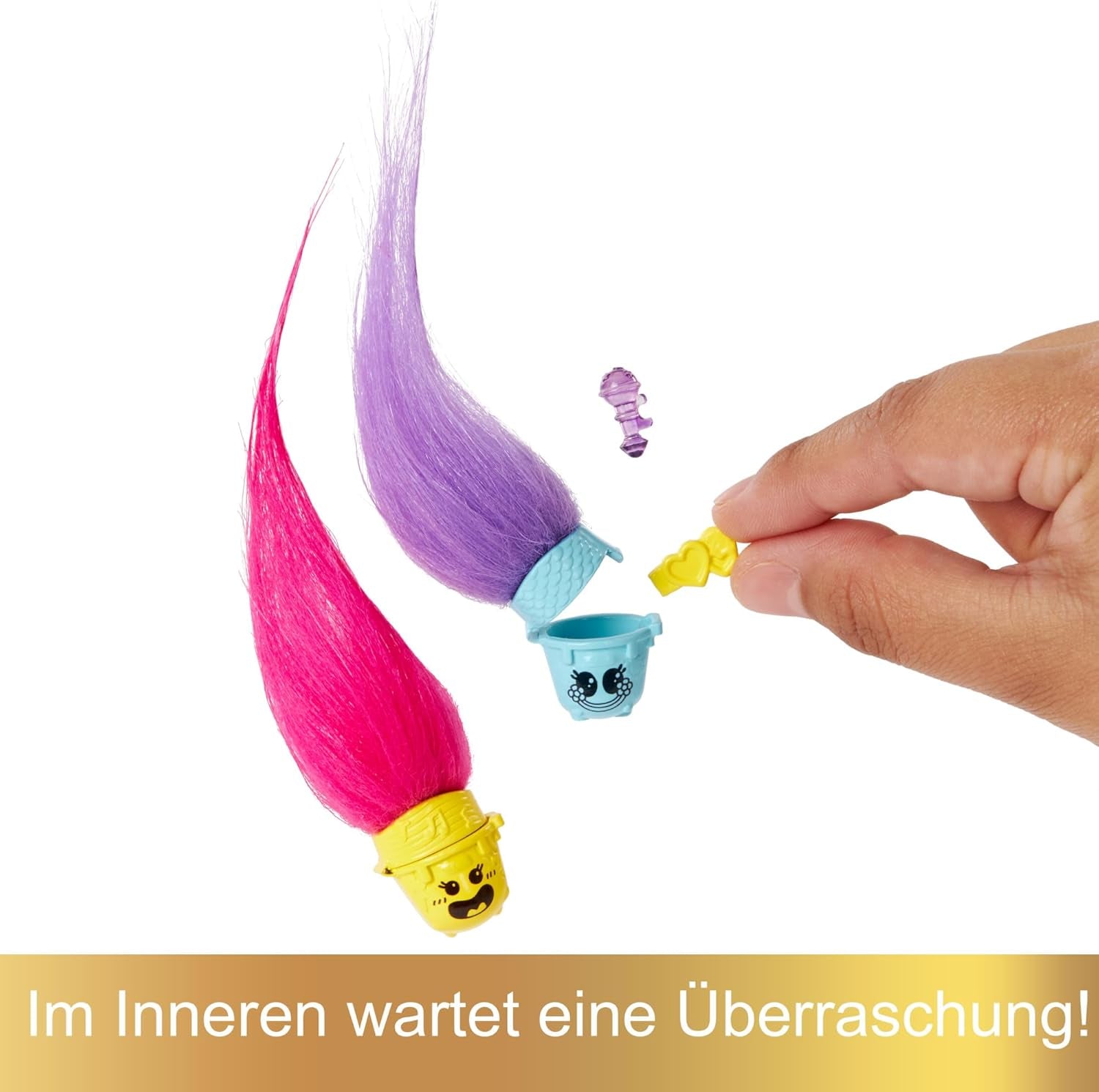Mattel DREAMWORKS TROLLS Gemeinsam Stark – Haarige Überraschungen Poppy Königin Poppy, Viva, Branch und Guy Diamond Plüschhaar, 2 Haarige Überraschungen, Zubehör, für Kinder ab 3 Jahren, HNF10