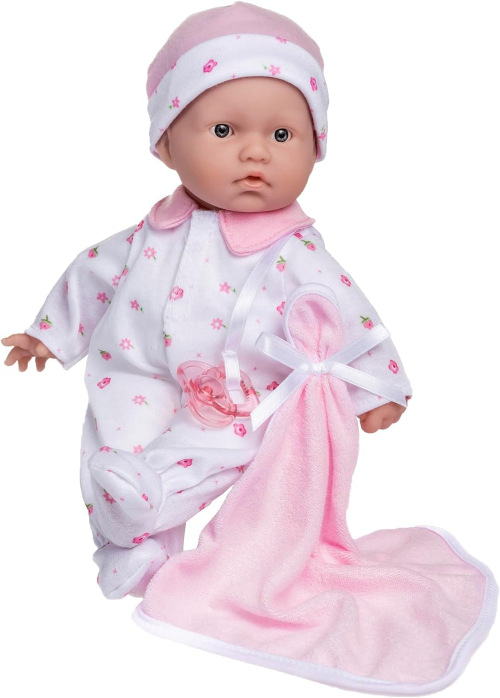JC Toys La Baby Zestaw lalek kaukaskich - 28 cm Miękka, zmywalna lalka Różowy Odpinany strój z kapeluszem, kocykiem i smoczkiem na 12 miesięcy i więcej Naty Shop Dolls Różowe pojedyncze