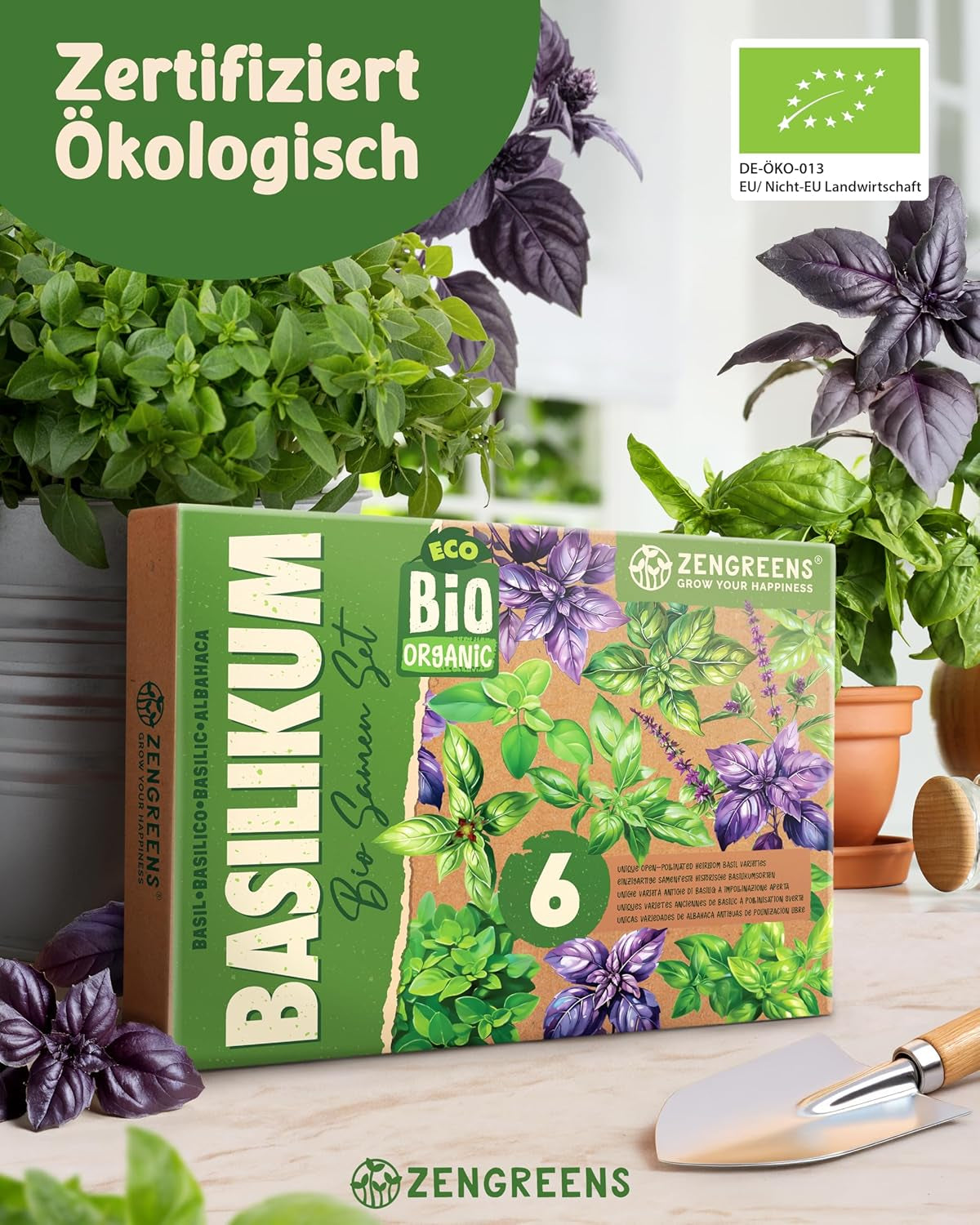 Organiczne nasiona bazylii w zestawie 6–6 nasion bazylii do łatwej uprawy w ogrodzie, na balkonie lub na podwyższonej grządce - Nasiona roślin - Sadzonki