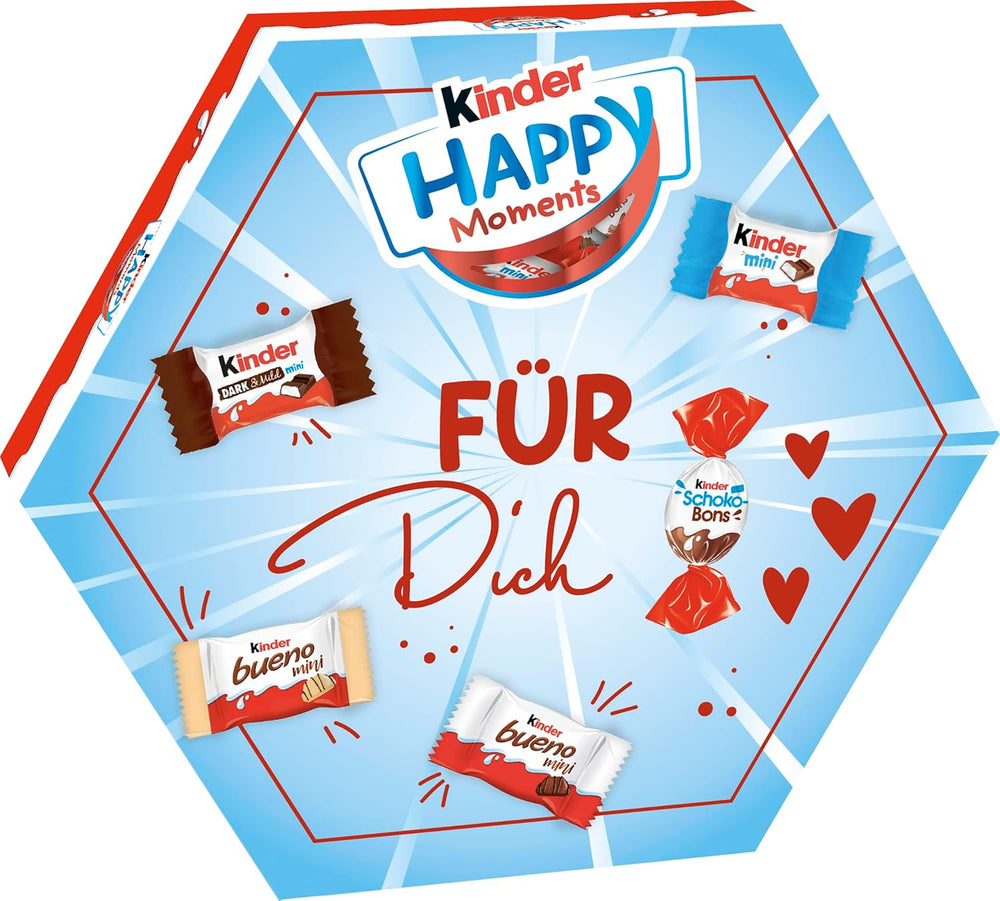 kinder Happy Moments Mini Mix - Prezent na Walentynki dla niego i dla niej - Do spotkań towarzyskich i dzielenia się z przyjaciółmi i rodziną - 161g