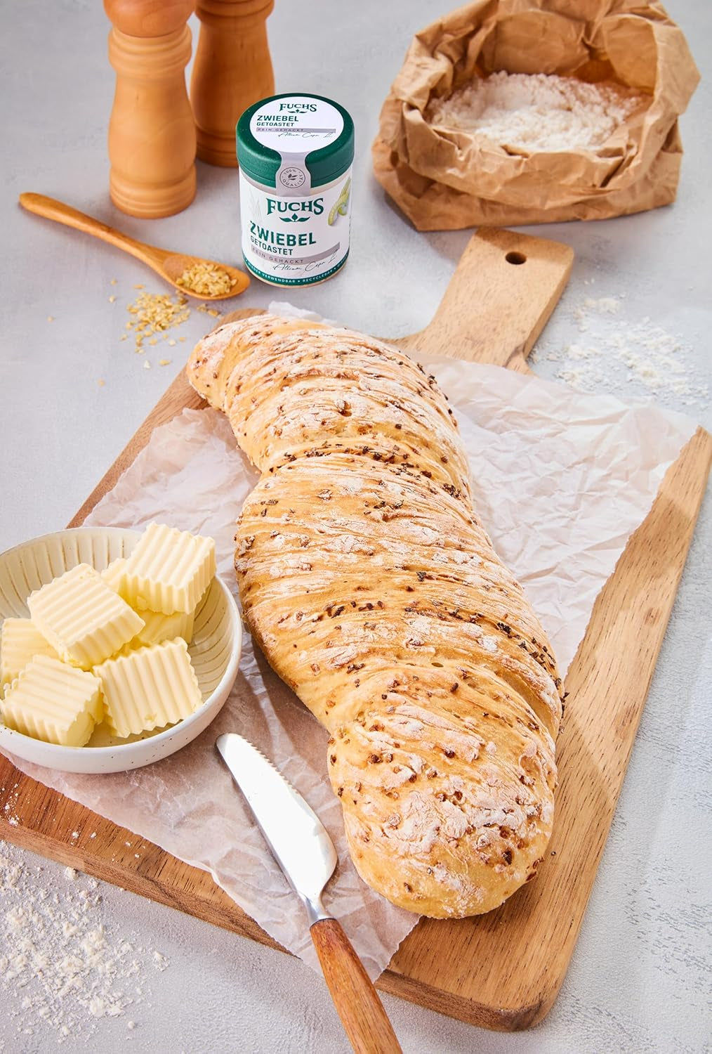 Fuchs Gewürze - Zwiebel getostat - drobno posiekany Zwiebeln für Dips, Schmorgerichte oder Hamburger - naturalne Składniki - 55 g w wiederverwendbarer, recyclebarer Dawka