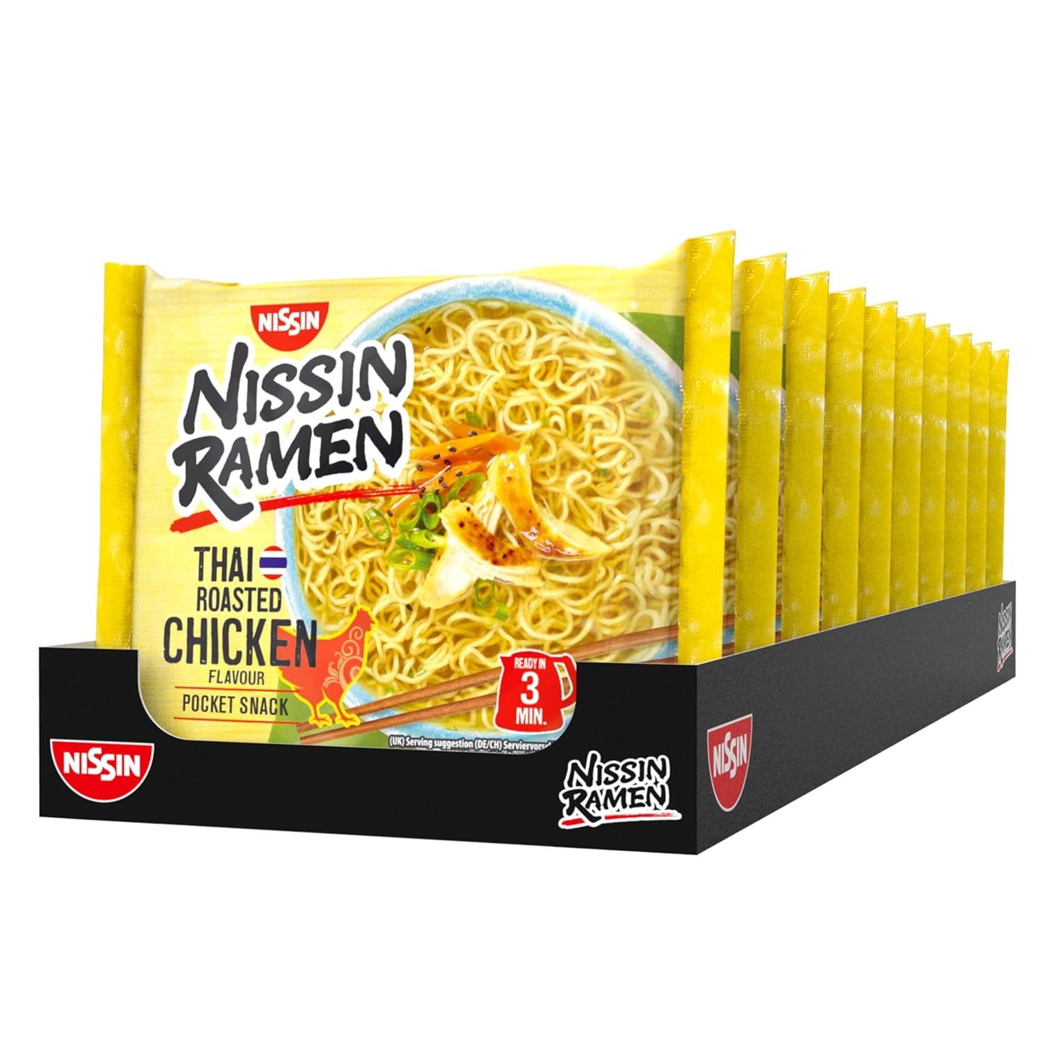 Nissin Ramen - Tajski Pieczony Kurczak 10 Paczek Makaron Natychmiastowy w Stylu Azjatyckim Przepis Tajski Szybkie i Łatwe Jedzenie Azjatyckie (10 x 65g)