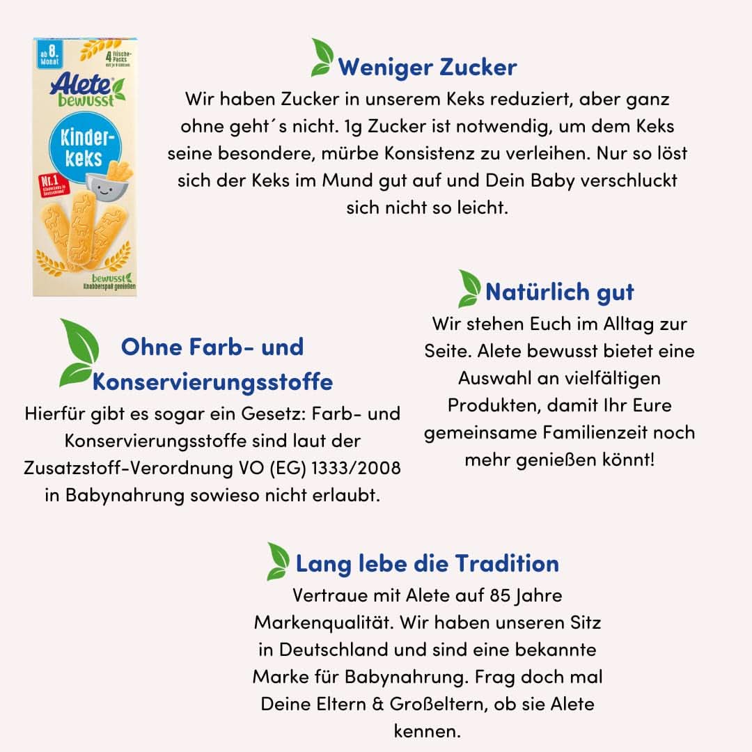 Alete, Ciastka dla dzieci od 8 miesiąca, z masłem pszennym, 180 g Matka i Dziecko Sklep Naty