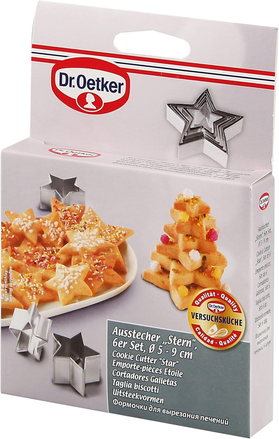 Set de forme de biscuiți Dr. Oetker în formă de stea, 6 piese, forme de biscuiți de Crăciun, forme de biscuiți pentru biscuiți și biscuiți de terasă, motiv în diferite dimensiuni, cantitate: 1 x set de 6 piese