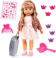 Bayer Design 94634AT Charlene Puppe interaktiv mit Haaren, lacht, mit Küsschengeräusch, Funktionspupe, weicher Körper, Schlafaugen, Zubehör, 46 cm, Rosa