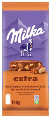 Milka Extra Caramel Salt Almond - Alpejska czekolada mleczna z kawałkami karmelu, migdałami i szczyptą soli - 190g