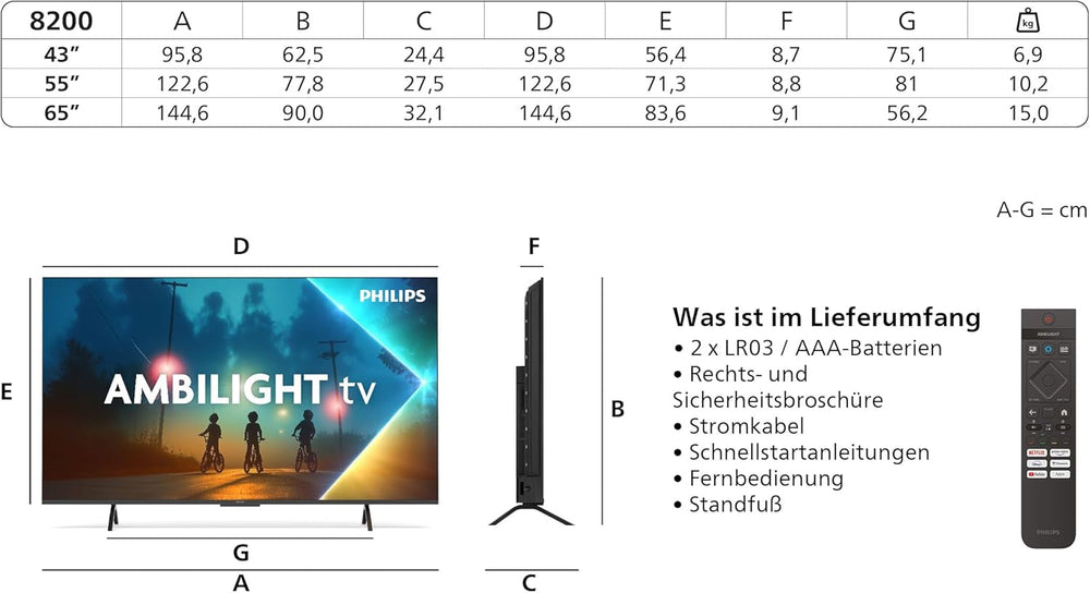 Televizor inteligent LED Philips Ambilight 43PUS8200 4K - ecran de 43 de inci cu Pixel Precise Ultra HD, Titan OS, Dolby Vision și sunet Dolby Atmos