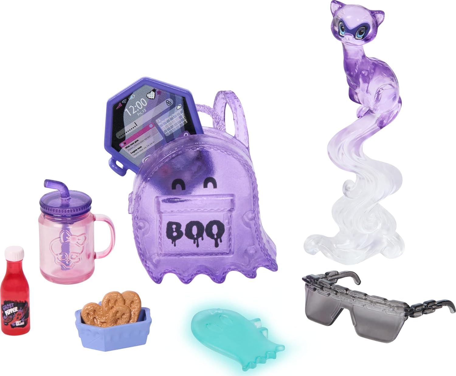 Lalka Monster High Spectra Vondergeist z fretką Rhuen i akcesoriami, takimi jak plecak, tablet, przekąski i inne, lalki HXH77 Naty Shop