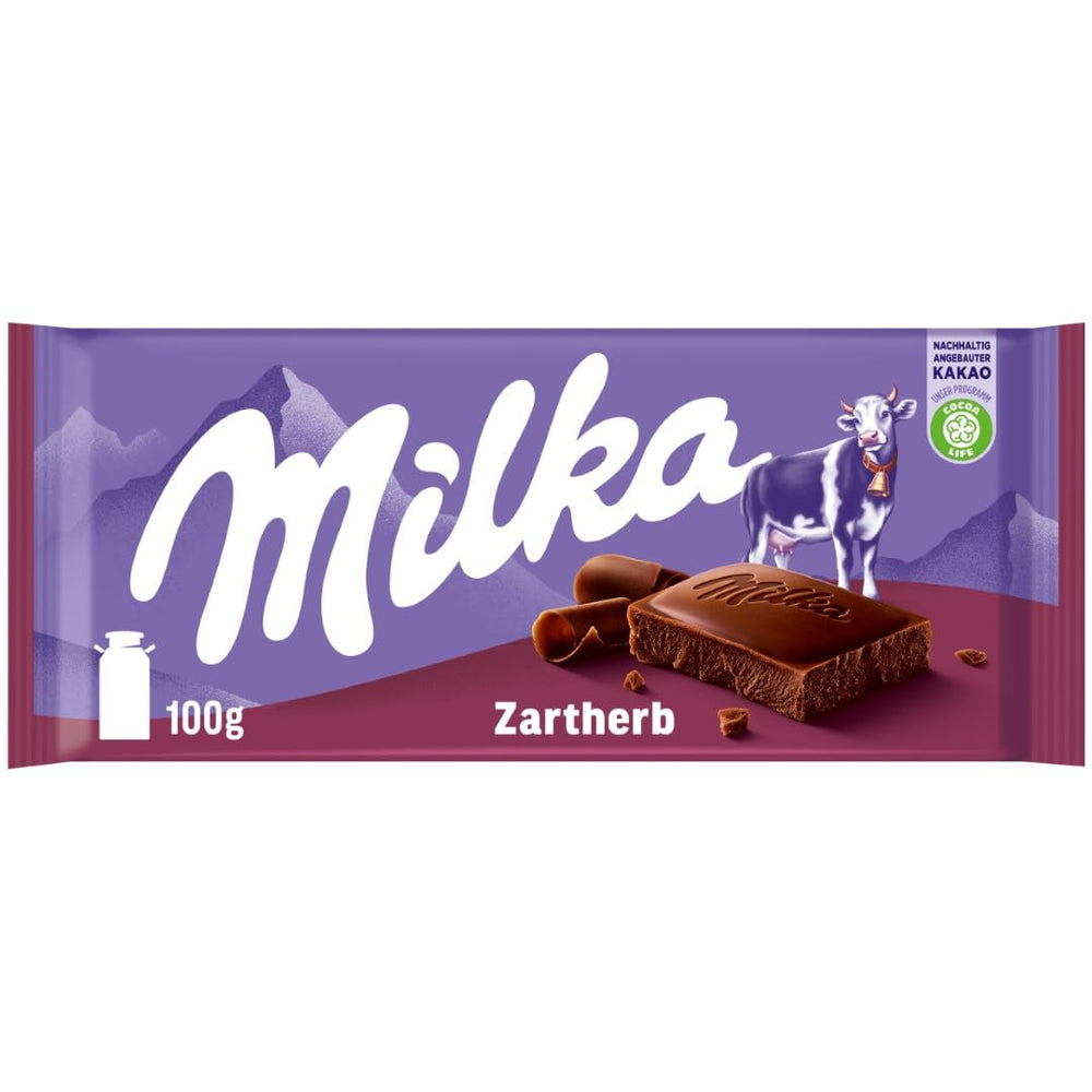 Milka Zartherb - alpejska gorzka czekolada mleczna z delikatną nutą kakao w opakowaniu zbiorczym - 25 x 90g