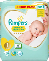 Pieluchy Pampers Premium Protection dla noworodków, opakowanie Jumbo, rozmiar 1, 72 sztuki