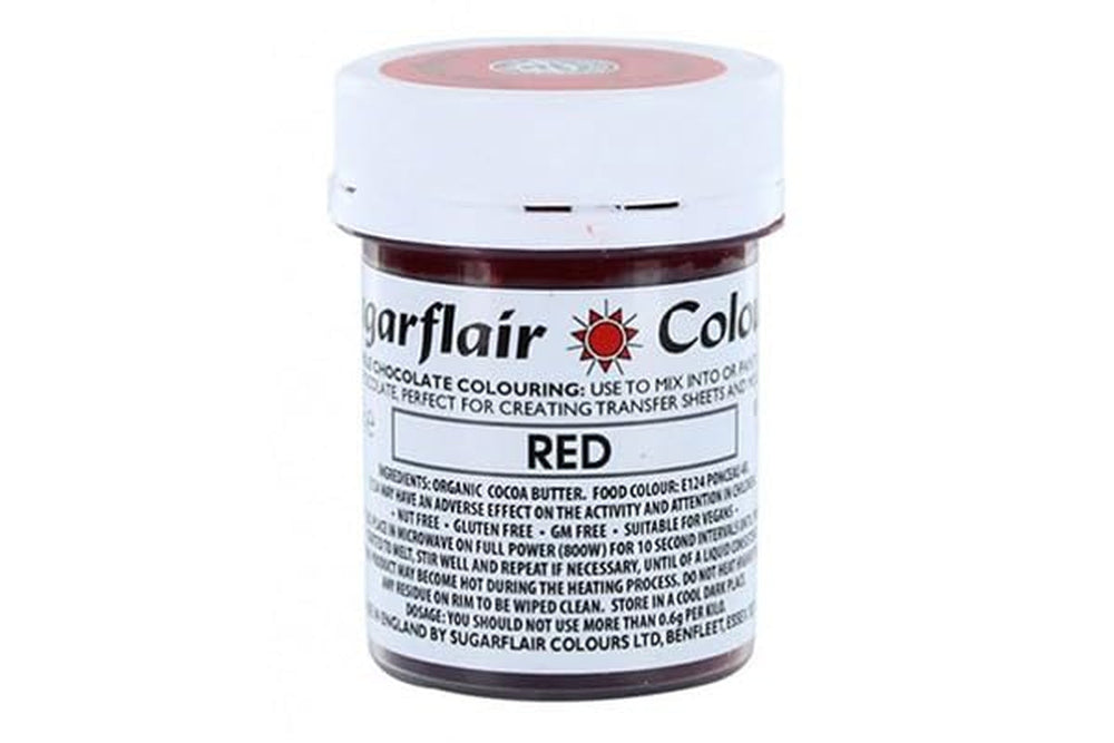 Colorant alimentar Sugarflair Chocolate Colorant alimentar pentru ciocolată roșie - Unt de cacao organic colorat, colorant ciocolată pentru colorarea ciocolatei, praline - 35g