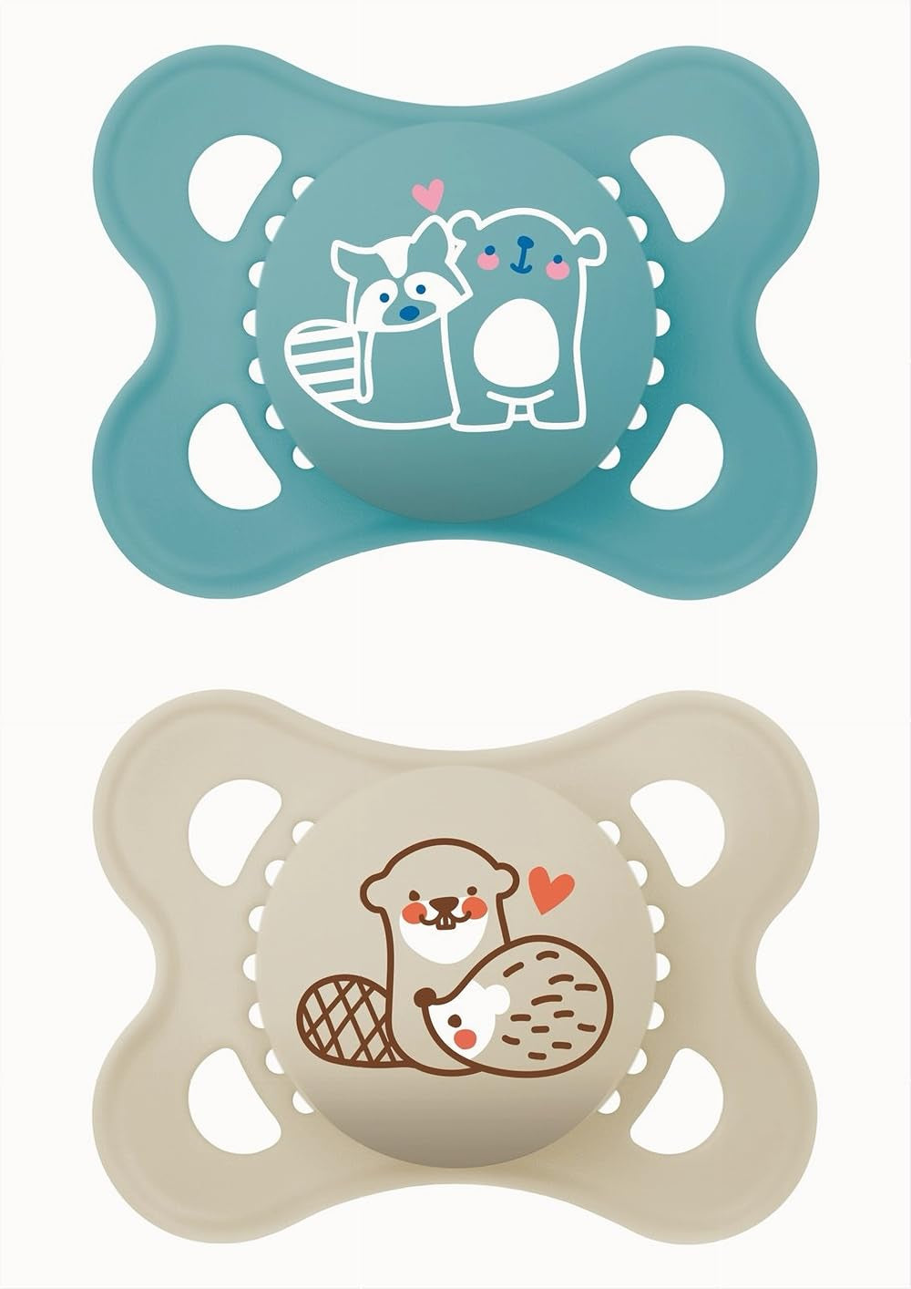 Suzetă MAM din cauciuc natural, 2-6 luni, cu tetină simetrică, plată și flexibilă, cu cutie autosterilizabilă, neutră mată, 2 bucăți