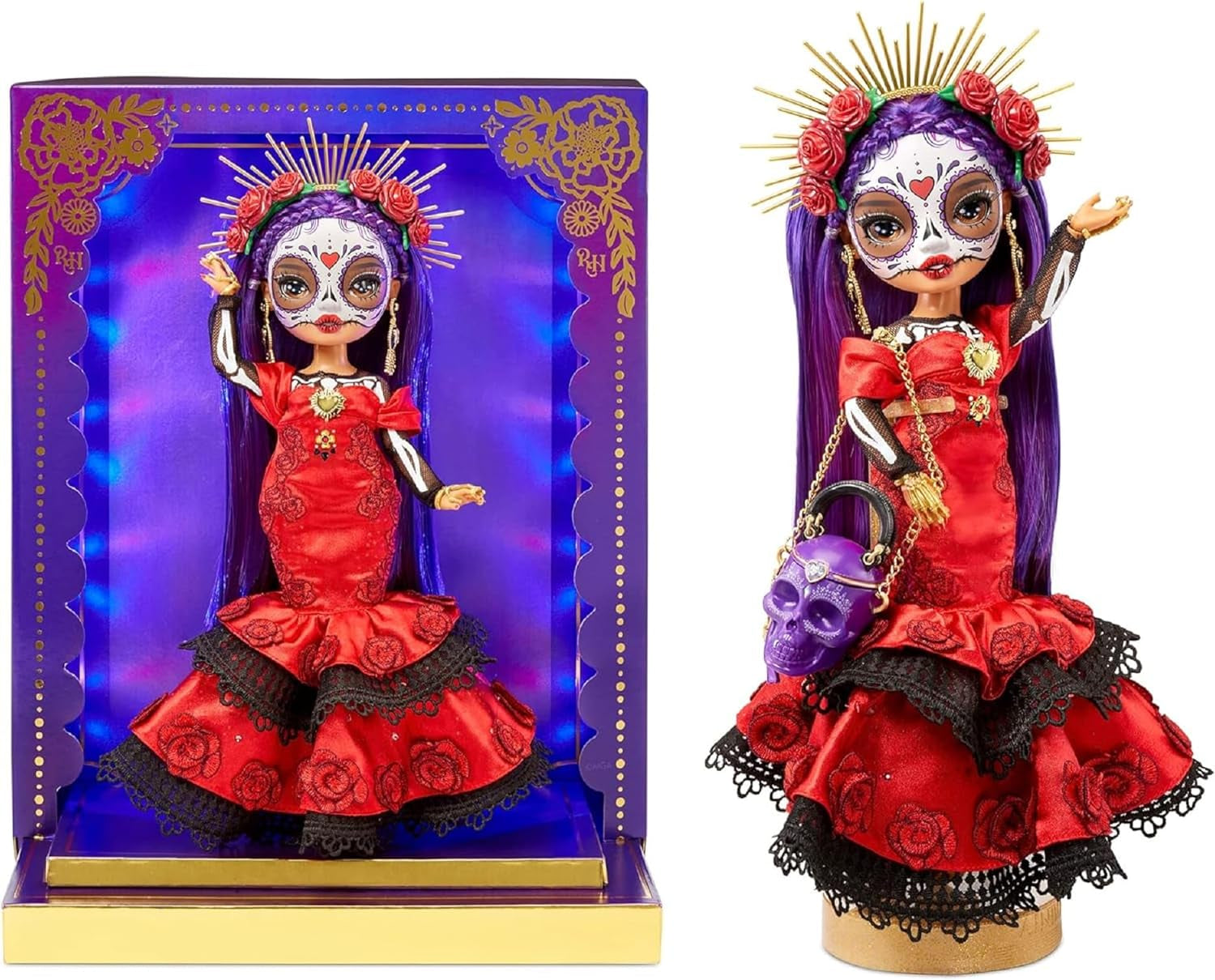 Rainbow High 2022 Celebration Edition Día De Los Muertos - Maria Garcia - Sammler-Modepuppe (28 cm) z Gesichtsbemalung und Calavera-Handtasche - Leuchtdisplay und Premium-Accessoires
