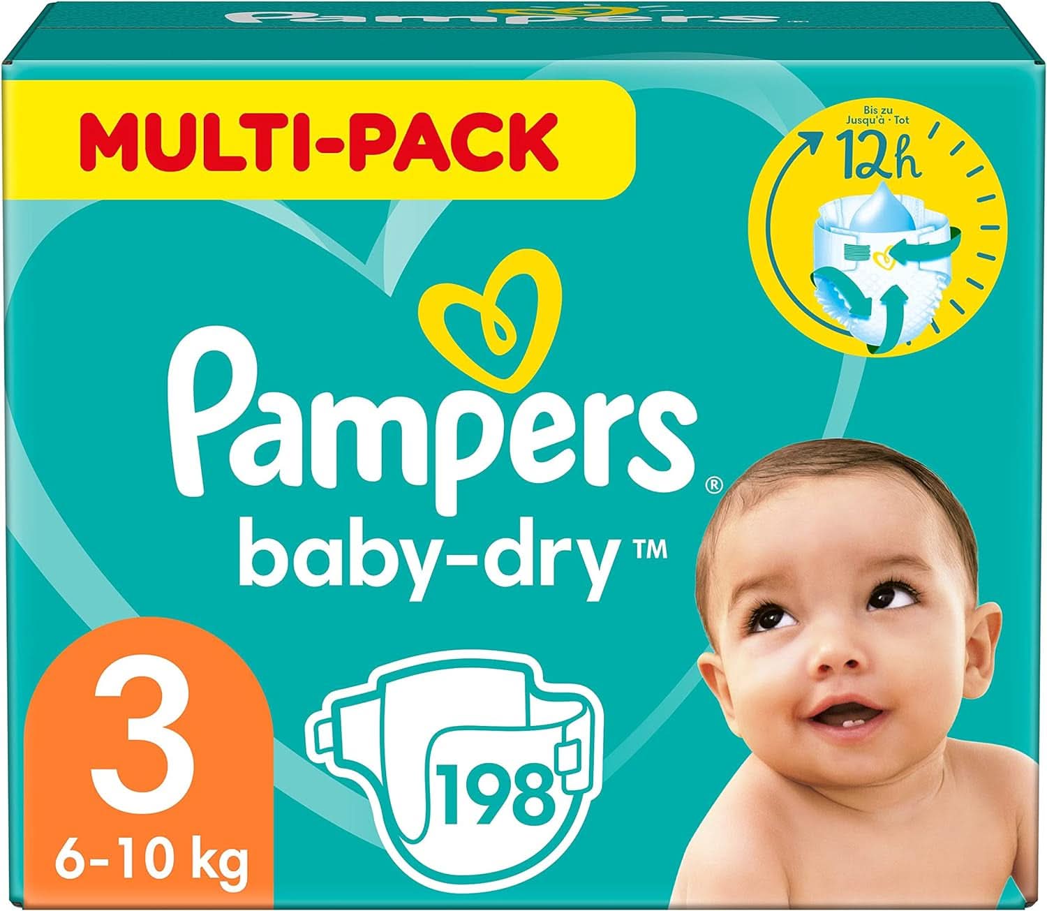 Scutece Pampers Baby-Dry, până la 100% protecție împotriva scurgerilor toată noaptea Mama si Copilul Naty Shop 3 (198 buc) Clasic