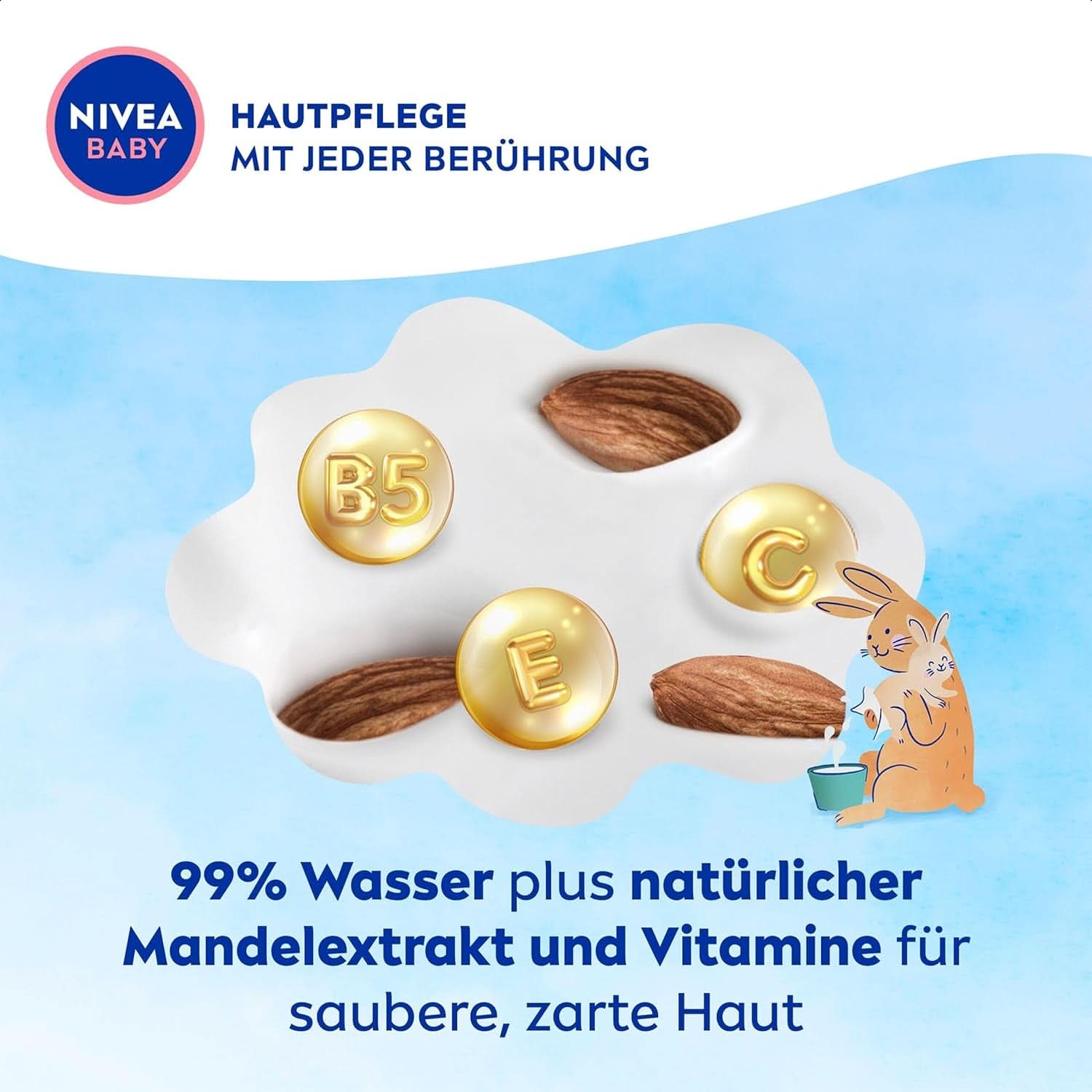 NIVEA Baby AQUA Feuchttücher, Baby Feuchttücher Zur Sanften Reinigung Empfindlicher Haut, Hypoallergene Und Parfümfreie Feuchttücher Für Babies Mit 99% Wasser (1 X 57 Stück) Chusteczki nawilżane dla niemowląt Naty Shop