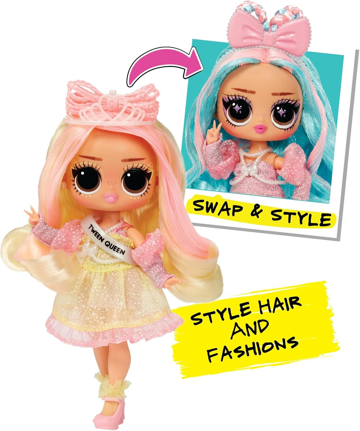 KUPA ŚMIECHU. Surprise Tweens Surprise Swap Series - Braids-2-Waves Winnie - Modepuppe z 20 dodatkowymi zestawami do stylizacji i fantastycznymi trybami i akcesoriami - dla Kinder ab 4 Jahren