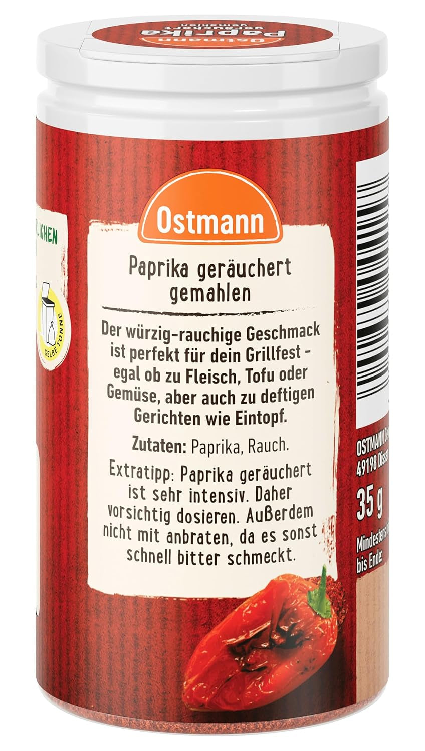 Ostmann Gewürze - Paprika geräuchert | Rauchiges Aroma für Bratkartoffeln, Gulasch oder Rührei | 35 g w Der Streudose