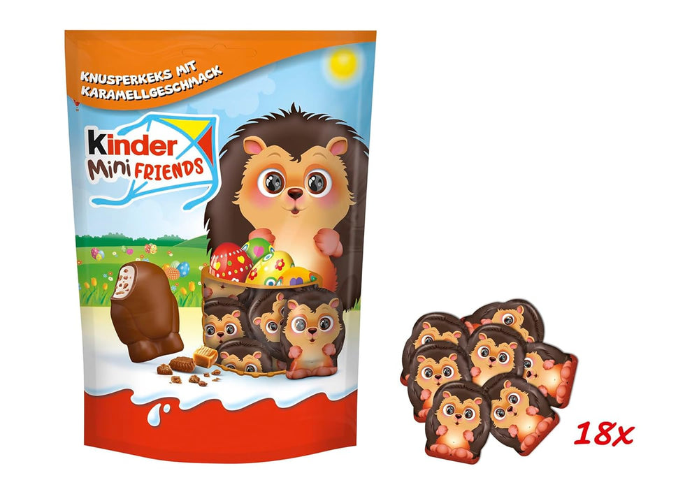 Kinder Mini Friends Chrupiące Ciasteczka o Smaku Karmelowym 122g – Czekolada Mleczna z Ciasteczkami i Nadzieniem Mlecznym – Figurki Wielkanocne – Wielkanocna Czekolada i Słodycze – Prezent Wielkanocny
