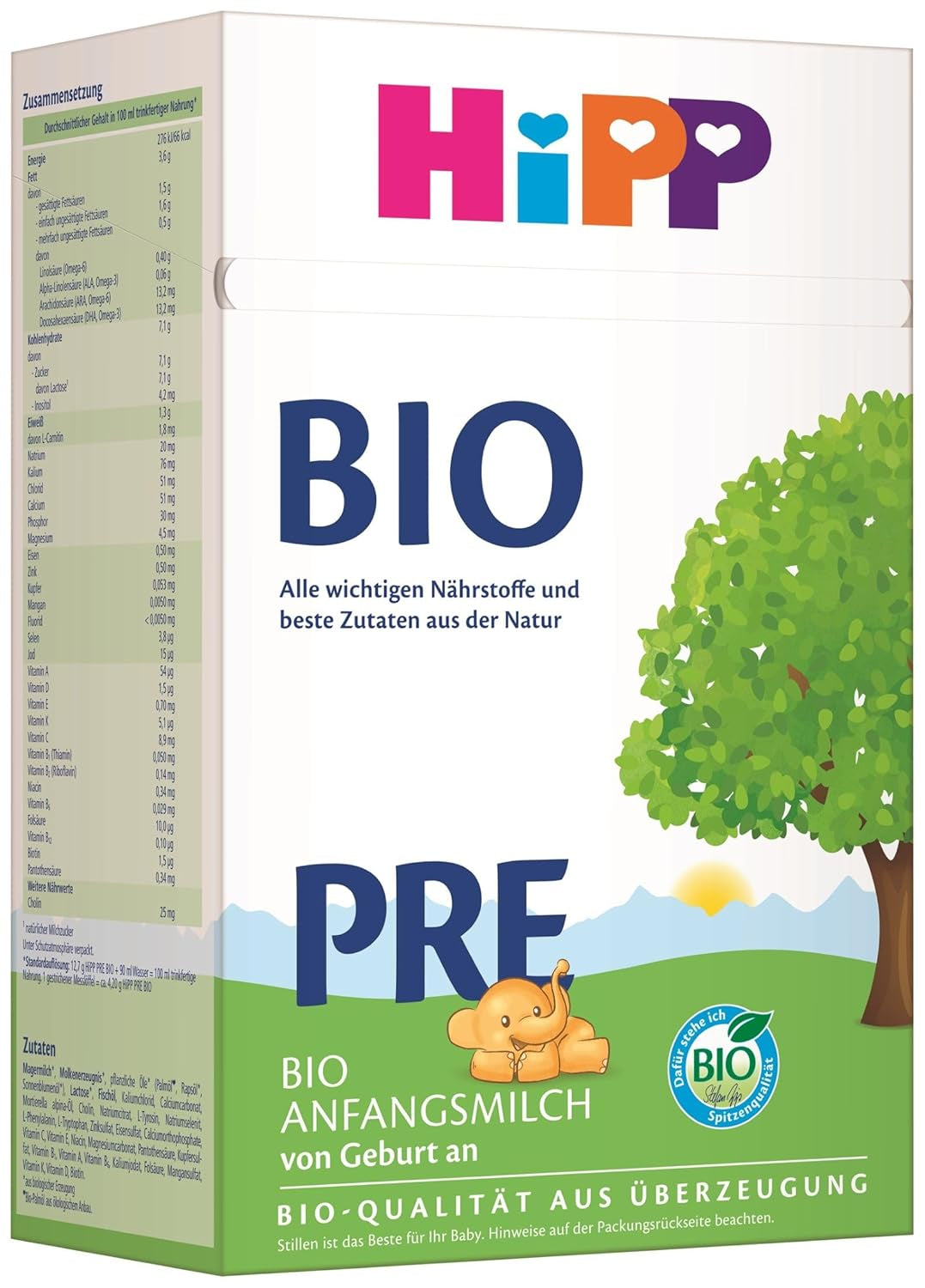 Organiczne mleko dla niemowląt HiPP PRE (4 x 600g), od urodzenia, zawiera wyłącznie laktozę jako węglowodan, najwyższej jakości organicznej