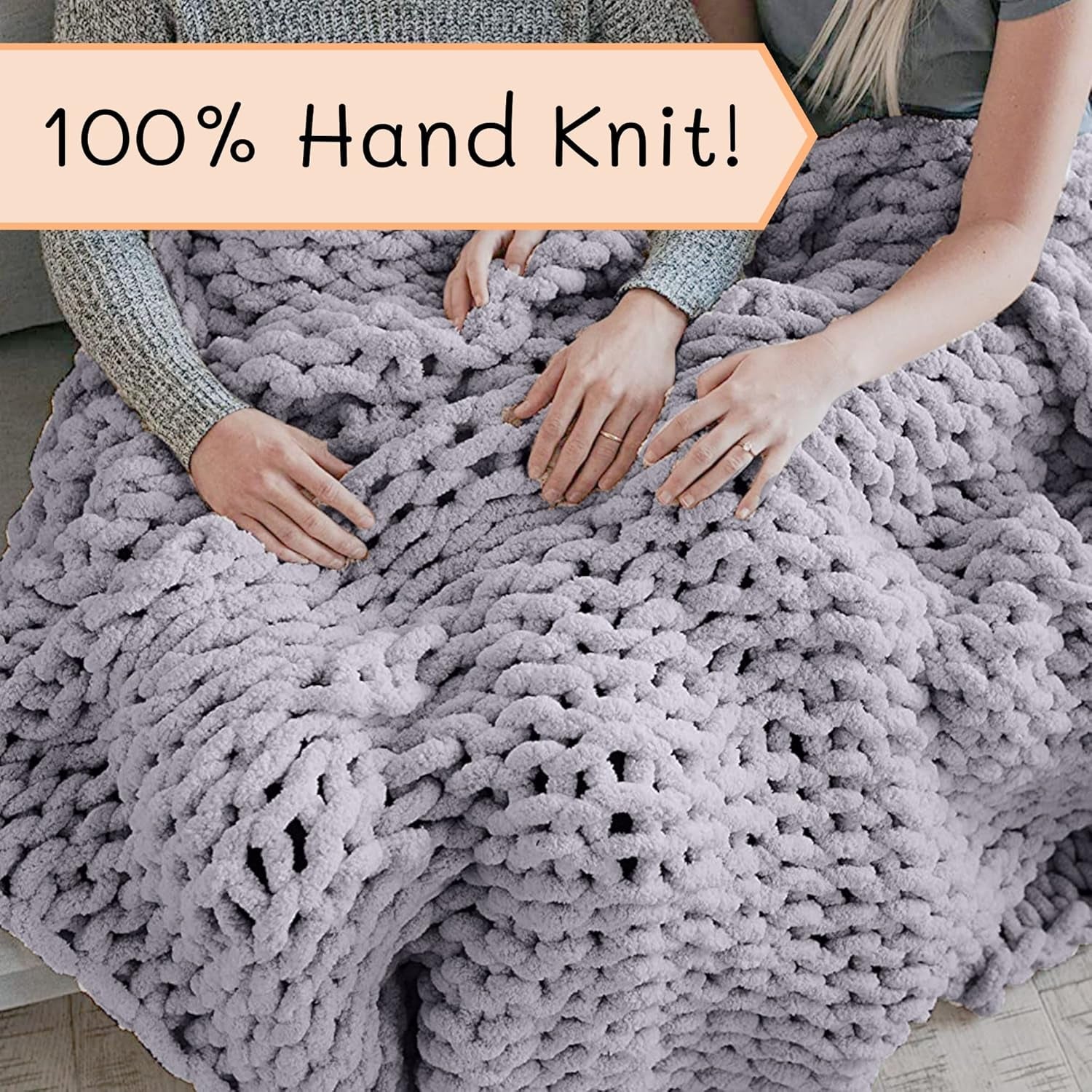 Gruby koc robiony na drutach, narzuta, w 100% ręcznie robiony na drutach z przędzy szenilowej jumbo (127 x 152,4 cm, liliowo-szary) Łóżka i koce Adyrescia