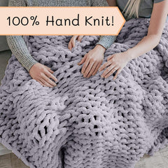 Gruby koc robiony na drutach, narzuta, w 100% ręcznie robiony na drutach z przędzy szenilowej jumbo (127 x 152,4 cm, liliowo-szary) Łóżka i koce Adyrescia