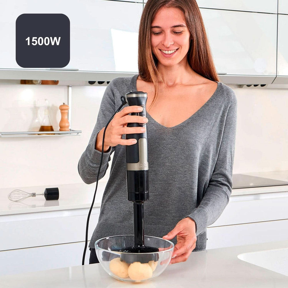 BLACK+DECKER Mikser stojący | BXHBA1500E | 1500 watów | 20 prędkości | Turbo | Edelstahl | Spritzschutz | W tym Pürieraufsatz, Schneebesen, Zerkleinerer Und Messbecher Kitchen Naty Shop
