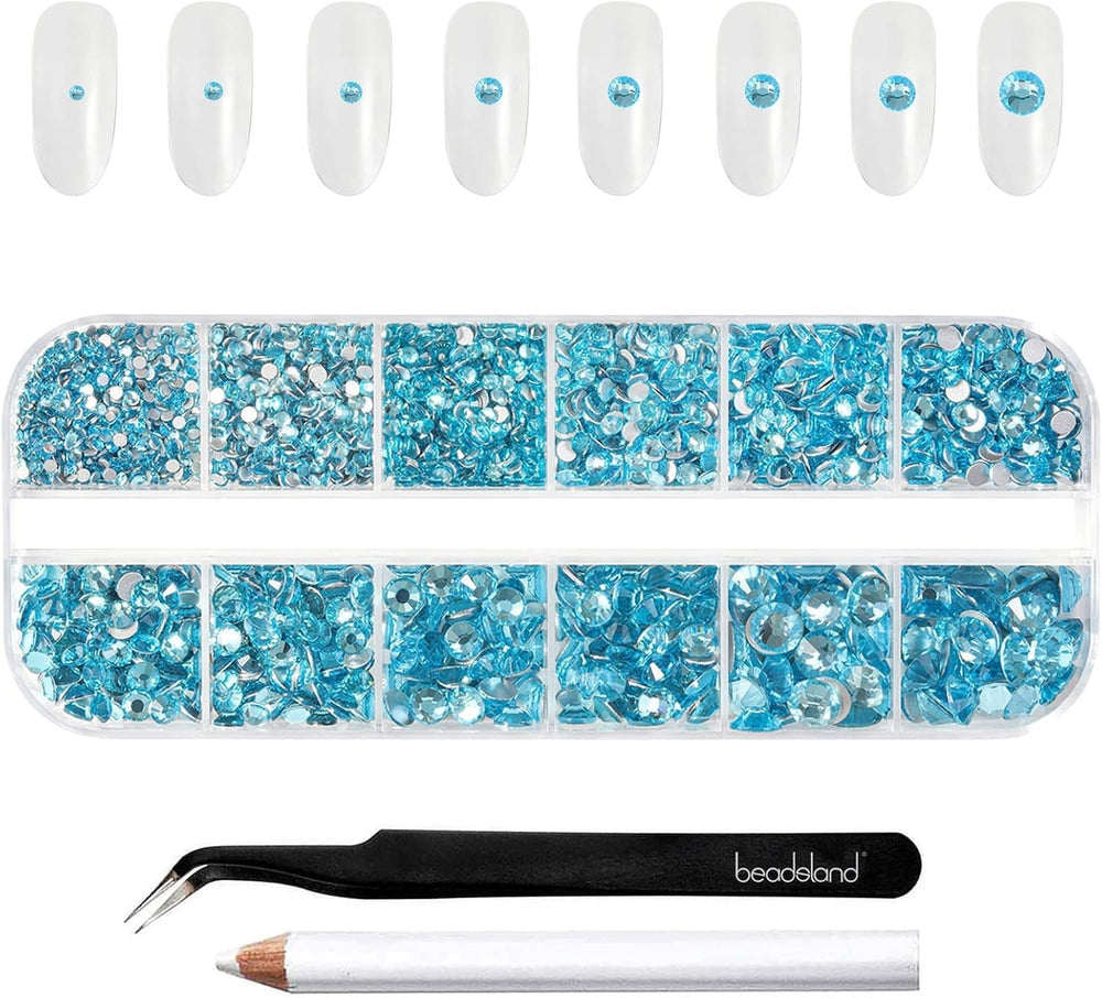 Beadsland 2500Pcs Glas Nailart Strasssteine Kristall Flatback Edelsteine Runde, ​​Für Handwerk Gemischt 8 Größen SS4 ~ SS30 Mit Picking Pinzette Und Stift (Kristall Weiss)