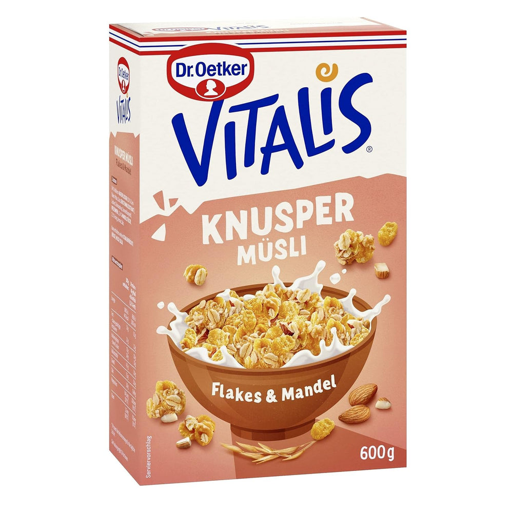 Dr. Oetker Vitalis Crunchy Flakes: Chrupiące musli z płatkami kukurydzianymi i kawałkami migdałów, opakowanie 5 szt. (5 x 600g)