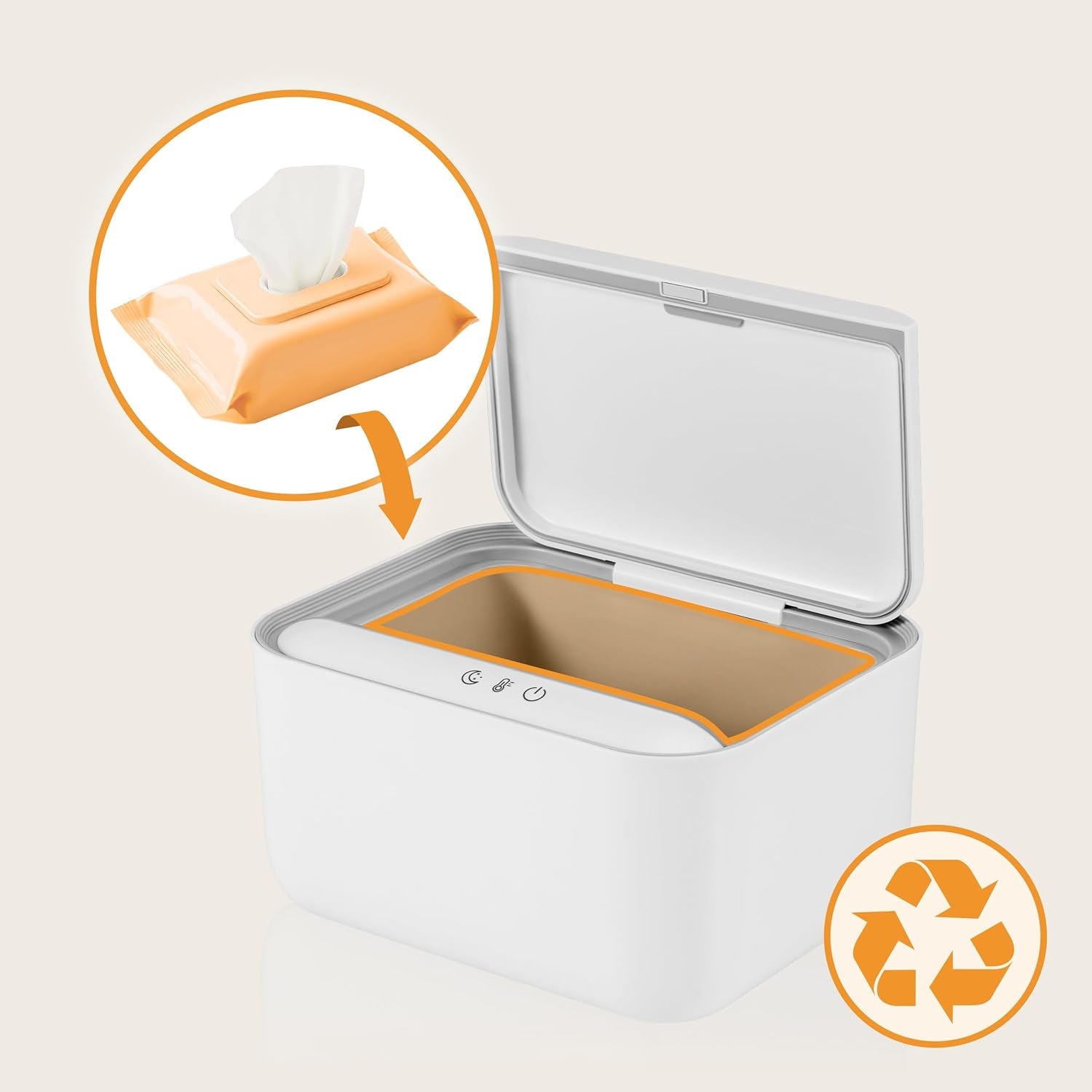 Lionelo BABYBLISS 20W Podgrzewacz do chusteczek nawilżanych i małych ręczników, 20W dla niemowląt, wbudowana lampka nocna, 3 stopnie ogrzewania, panel dotykowy, utrzymuje wilgotność chusteczek