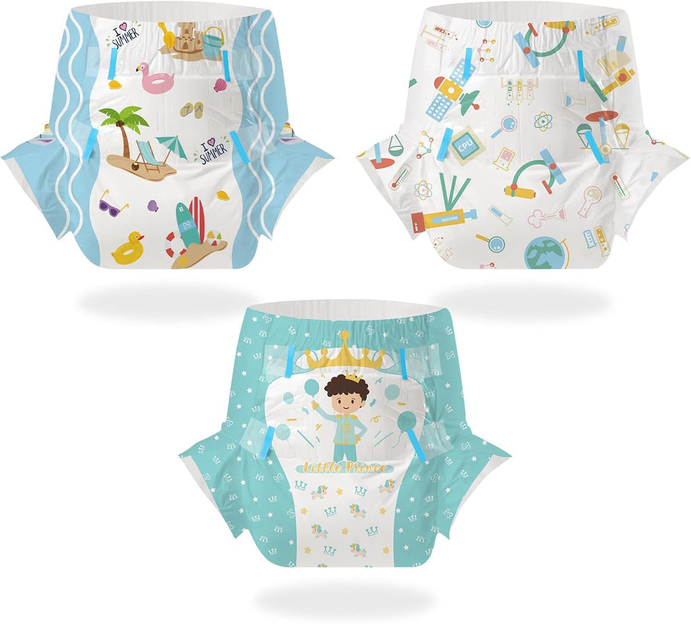 CutiePlusU pieluchy dla dorosłych 2 szt. Jednorazowe majtki na nietrzymanie moczu z klapkami dla kobiet i mężczyzn o maksymalnej chłonności przez noc - Mały Książę (średni 71-96 cm)