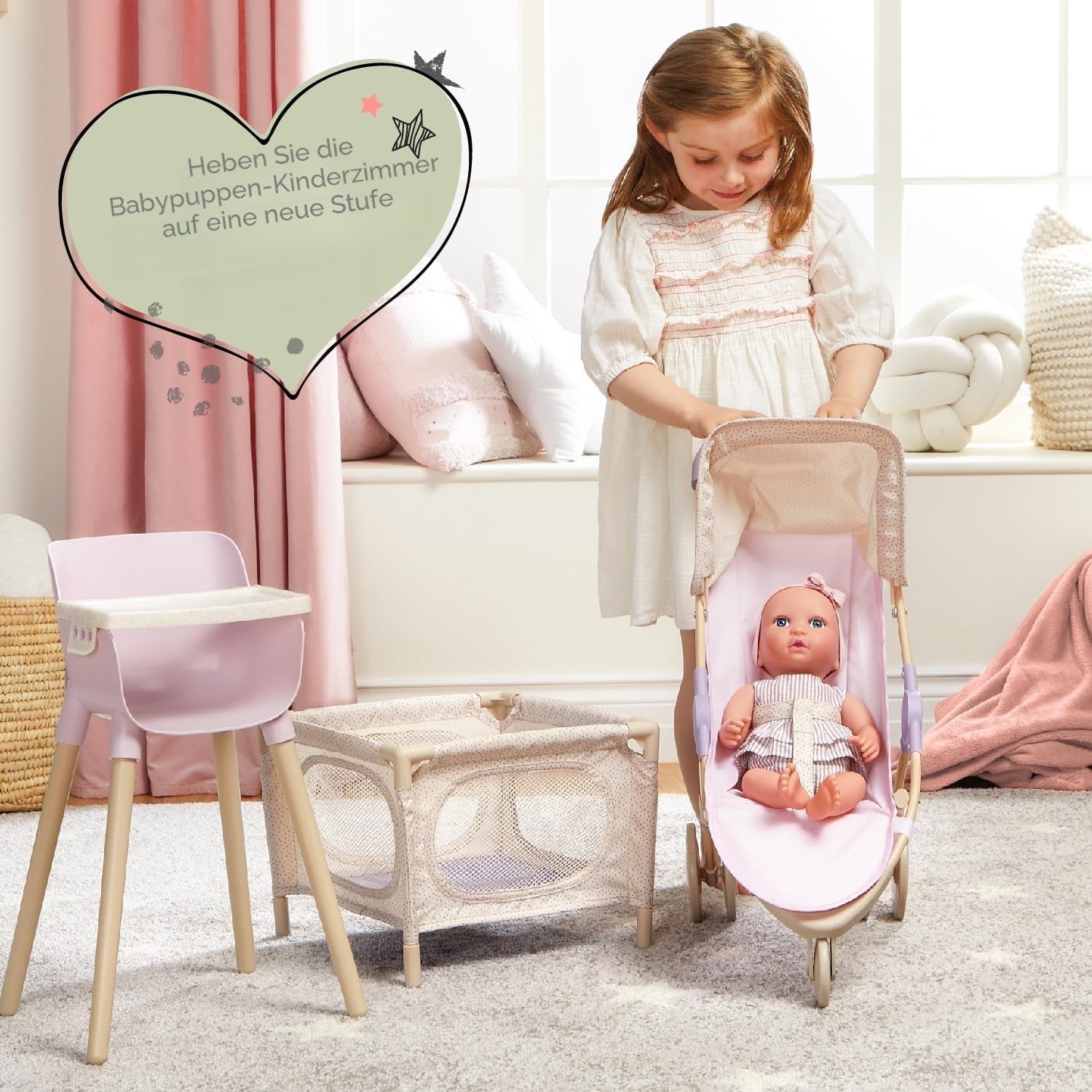 LullaBaby - Baby Puppe - Einteiler & Mütze - 36 cm Realistyczny Baby-Puppe - Orzech laskowy, brązowe oczy i miękkie ciało - Romper i Schnuller-Zubehör - Udawaj zabawę - Kinder 2 Jahre +
