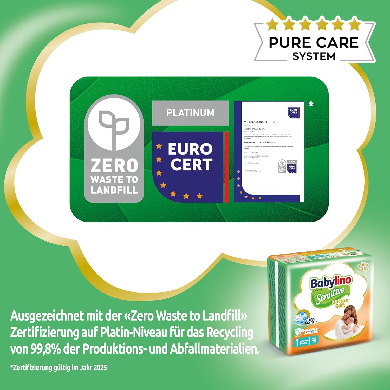 Wrażliwe pieluszki dziecięce, rozmiar 1, dla noworodków (2-5 kg), 26 sztuk