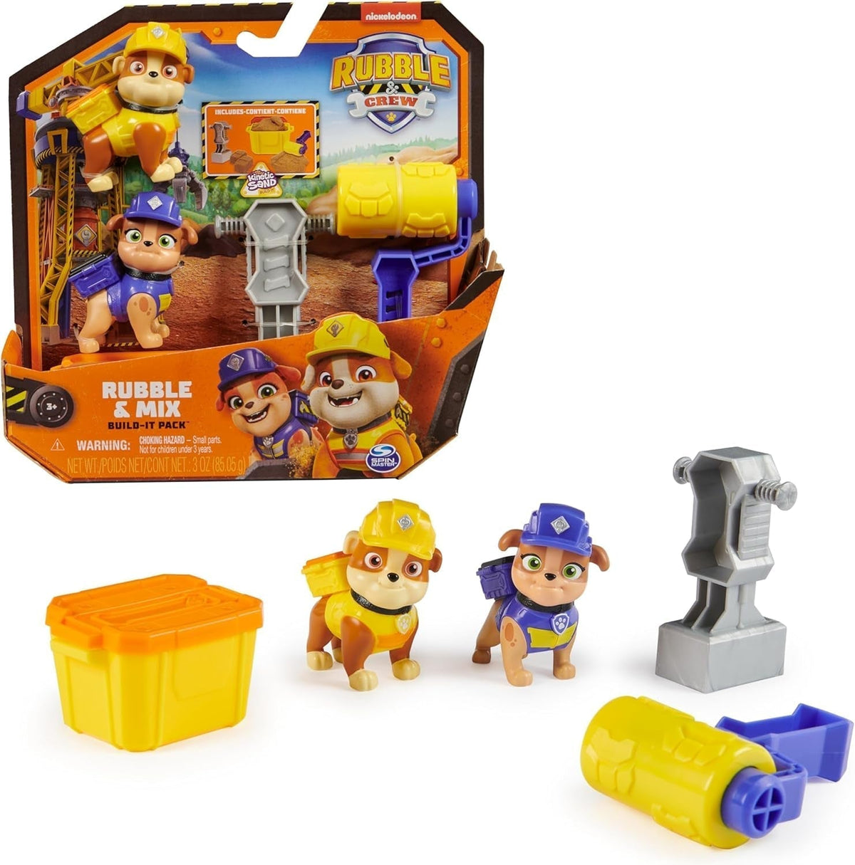 Rubble & Crew — zestaw figurek Rubble & Mix, 2 zabawki do budowania i piasek kinetyczny 85G, zabawka odpowiednia dla dzieci od 3 lat. Figurki Naty Shop Rubble Mix