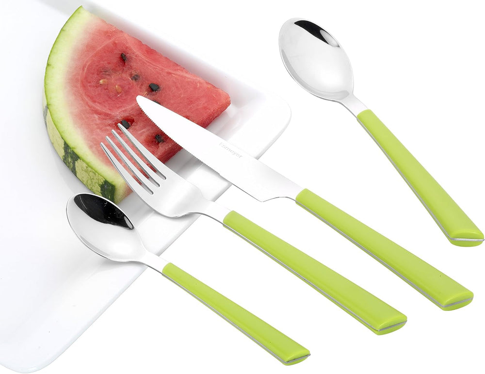 Sztućce JANE, stal nierdzewna polerowana 18/0, zielone plastikowe uchwyty, 24 sztuki Kitchen Naty Shop