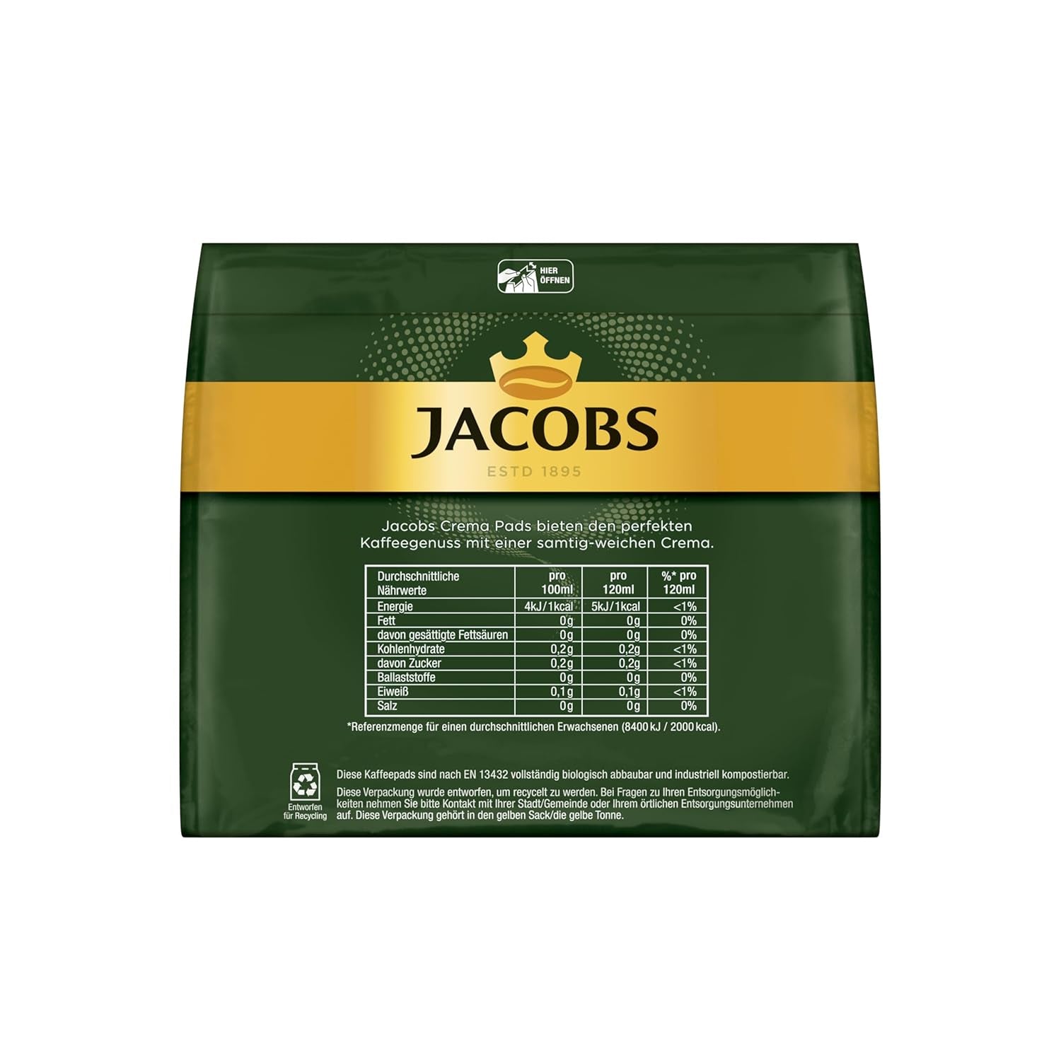 Jacobs Pads Crema Balance, Senseo kompatible Pads, 5 x 18 Getränke, 90 Kaffeepads