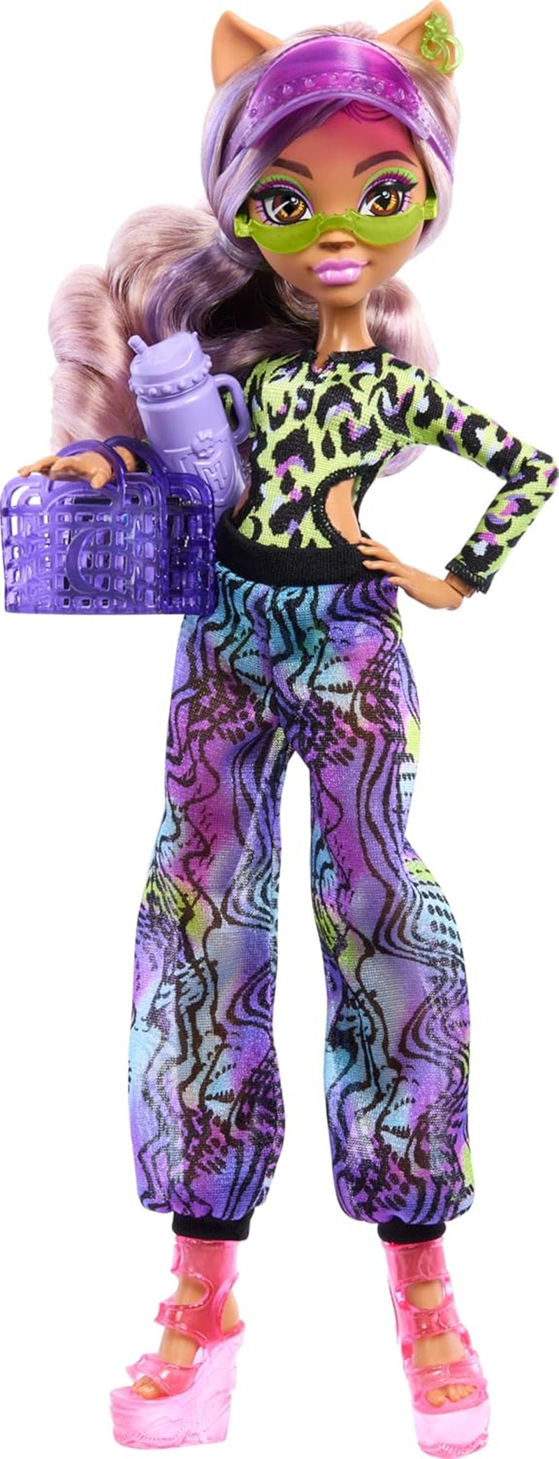 Monster High Scare-adise Island Clawdeen Wolf Puppe mit Badeanzug, Jogger und Strandzubehör wie Visier, Wasserflasche und Buch