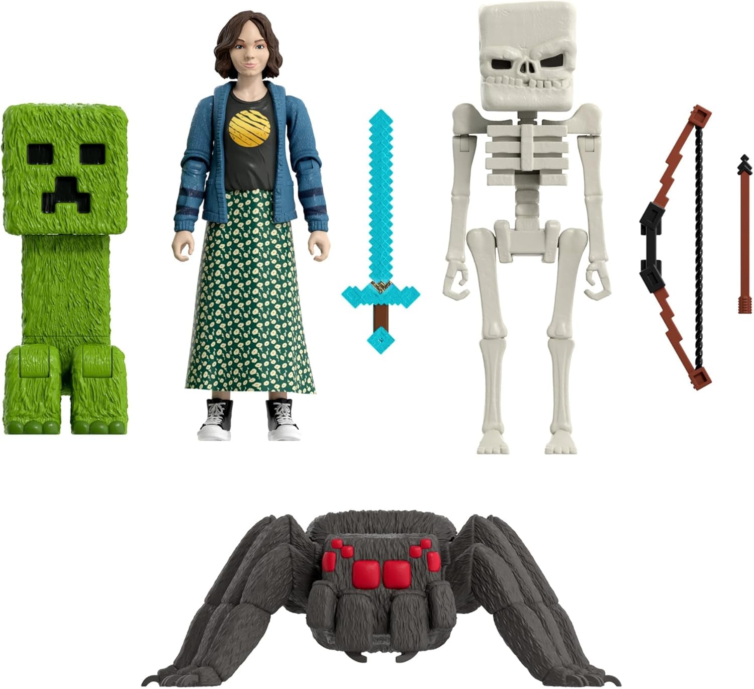 Mattel Minecraft Story Set cu 4 figurine de acțiune și 3 accesorii, Encounters In The Overworld Set, inspirat de un film Minecraft, jucărie de colecție, JFR70 Action figures Naty Shop