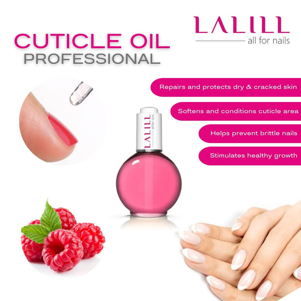 LALILL Nail Cuticle Oil 75Ml - Himbeere Nagelpflegeöl - Nagelöl Pflege Für Nägel Nagelhaut - SPA Maniküre Naildesign Hände - Vegan - Mit Pipette