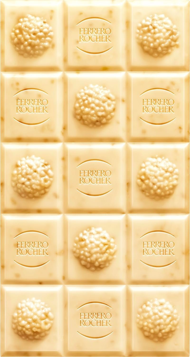 Ferrero Rocher Bar - Biała Czekolada z Orzechem Laskowym - Prezent na Walentynki dla Niego i dla Niej - 1 Tabliczka Czekolady x 90g
