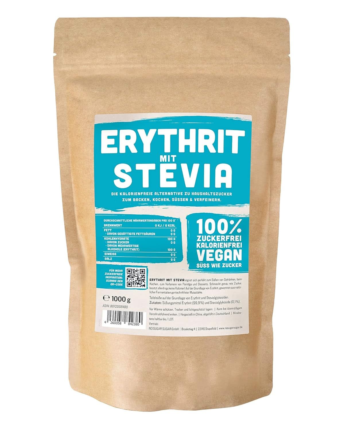 Erytrytol + Stewia Naturalny zamiennik cukru bez kalorii 1:1, 1 Kg Słodziki Naty Shop